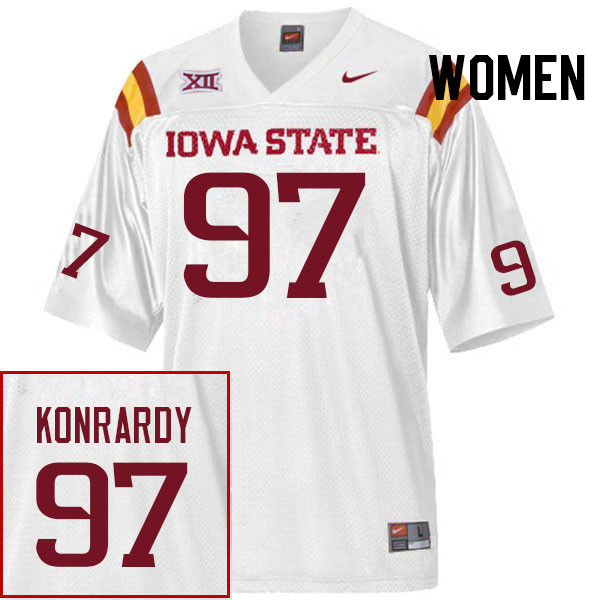 Women #97 Kyle Konrardy Iowa State Cyclones College Football Jerseys Stitched Sale-White